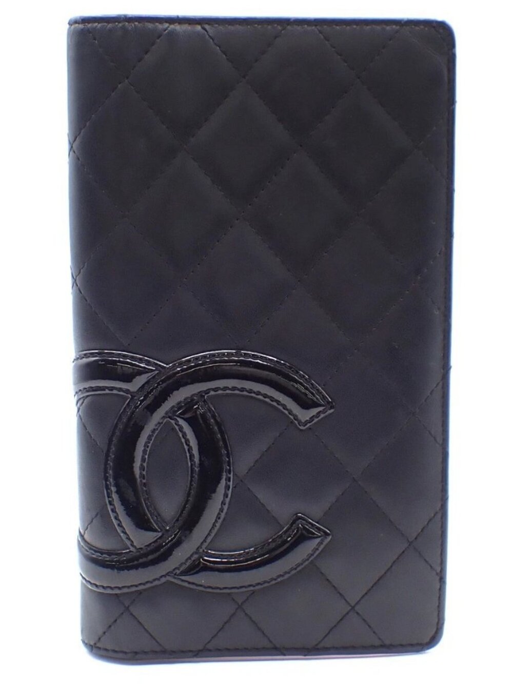 CHANEL CC Logo Cambon Long Bifold Wallet Purse Leather Black Pink Italy 33KC572 - Picture 1 of 14